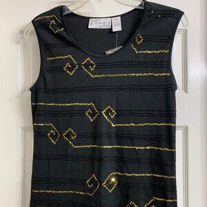 J.A. Sport Women's Black Sleeveless Blouse with Beading and Sequins, Size M, NWT